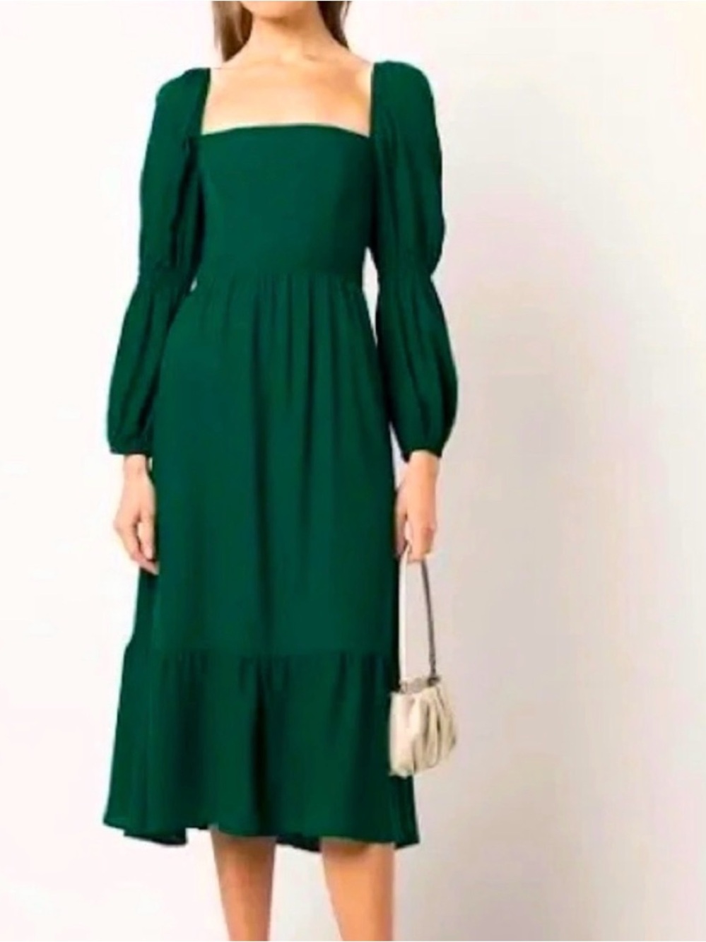 Reformation Women's Mica Puff Sleeves Midi Dress Size 6 Emerald Green Smocked
